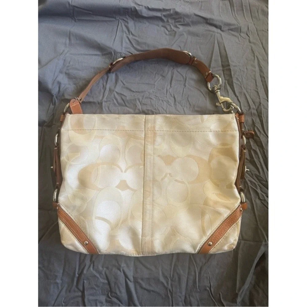 Vintage Coach Carly Hobo Bag Cream Tan Optic Signature Jacquard Canvas Y2K 11962